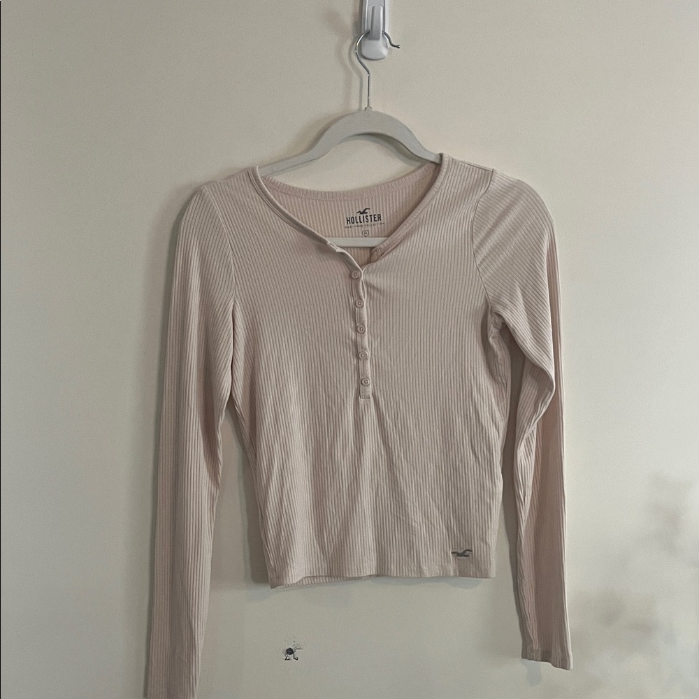 Hollister Must-Have Collections Ribbed Henley Long Sleeve Viscose Cream Bella‎ M